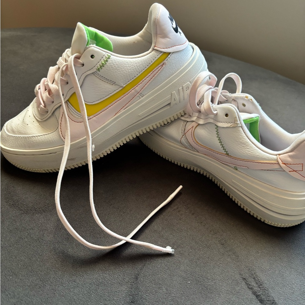 Nike Air Force 1 Shadow White with Pink and Yellow Accents